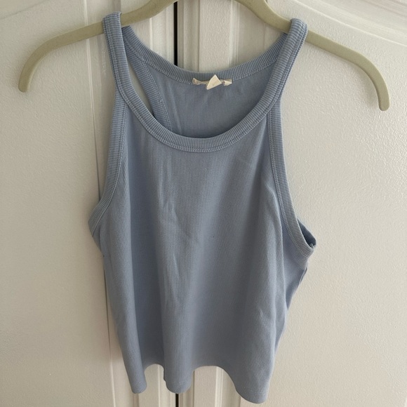 Tops - Open Edit Ribbed Crop Racerback Tank Periwinkle Blue